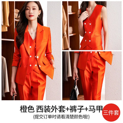 Fashion Elegant Pink High-End Small Business Suit Coat2022Autumn and Winter Elegant Vest Suit Three-Piece Korean Women's Clothin