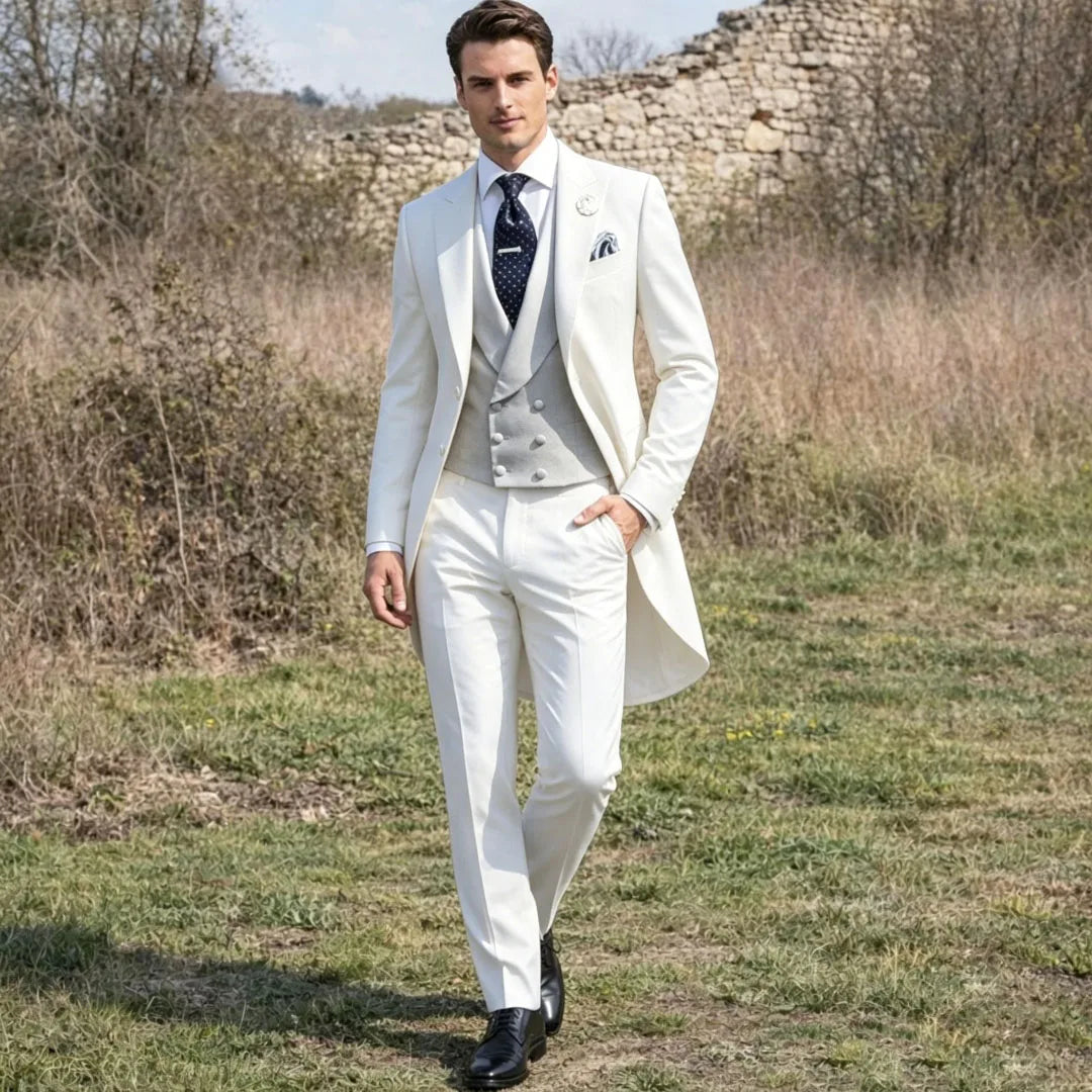 Men Suit Black 3 Pieces Gray Vest With Lapel For Wedding Birthday Banquet Party Business Work Office Tuxedo Jacket Vest Pants