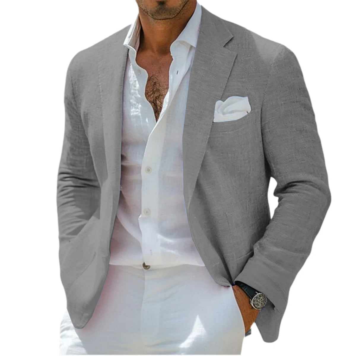 Men's Linen Blazer Notched Lapel Casual Business Sport Coat Slim Fit Breathable Wrinkle-Resistant Wedding Business Tuxedo Jacket