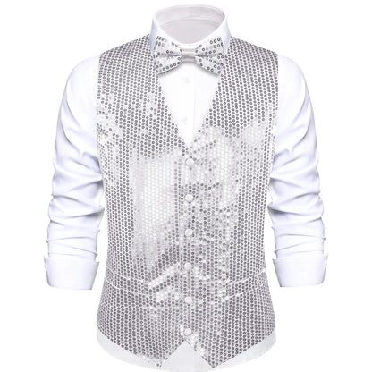 Men's Sequin Suit Vest with Bow Tie Set for Weddings and Formal Events