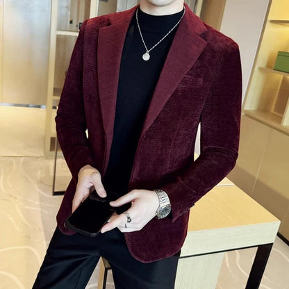 2025 Autumn Winter Velvet Suit Jacket Men Casual Business Blazers Wedding Groom Social Banquet Party Formal Blazer Men Clothing