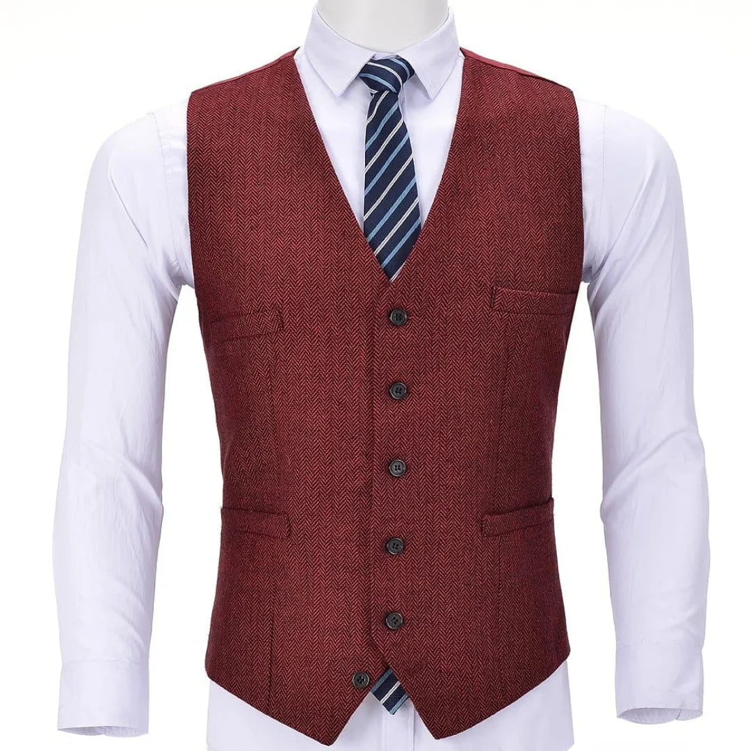 Men's Herringbone Vest Single Breasted Formal Waistcoat for Weddings and Business