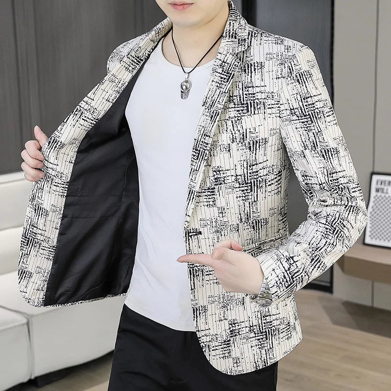Men's Blazer Fashionable Casual Business Gentleman Outdoor Trendy Checkered Banquet Versatile and Slimming Korean Version Blazer