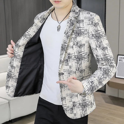 Men's Blazer Fashionable Casual Business Gentleman Outdoor Trendy Checkered Banquet Versatile and Slimming Korean Version Blazer