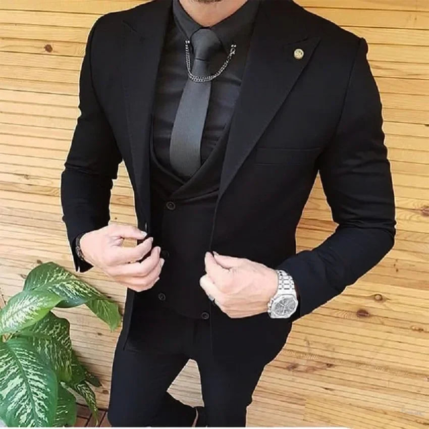 Black Men Suits Groom Wear Tuxedos Prom Dresses Best Man Party Suit Business Suit Three Pieces Suit ( Jacket+Pants+Vest)
