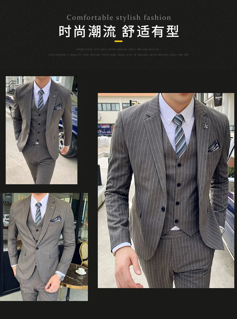 Men's 3-Piece Formal Suit Slim Fit Blazer Vest Pants for Wedding Business Smart Casual