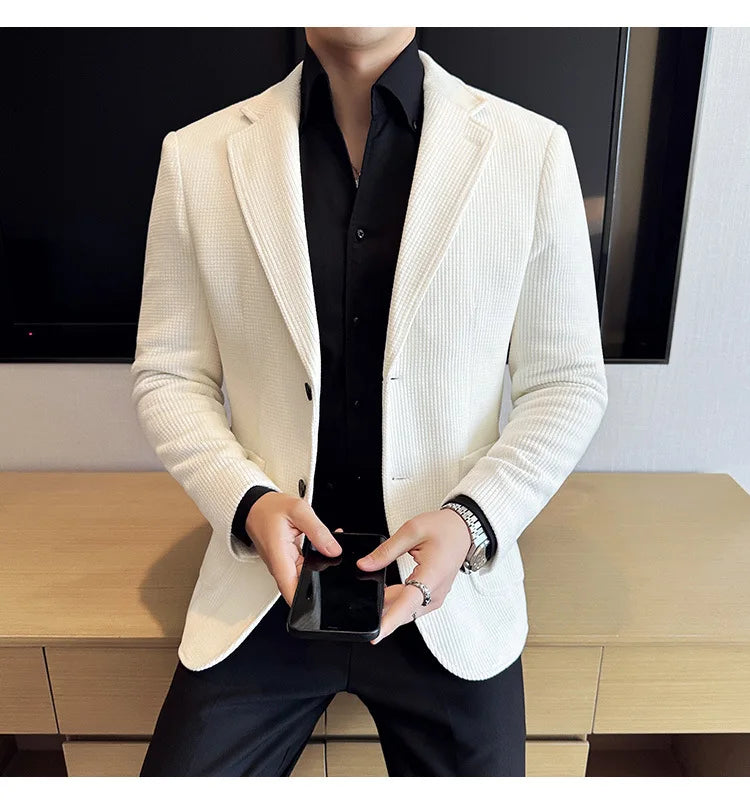 Autumn Winter New Chenille Velvet Suit Jacket Men's Casual Business Fashion Formal Party Coats  Tailcoat Men's Clothing 4XL-M