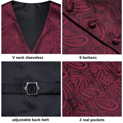 Men's Paisley Waistcoat Set – Single Breasted Vest with Matching Tie for Weddings and Formal Events