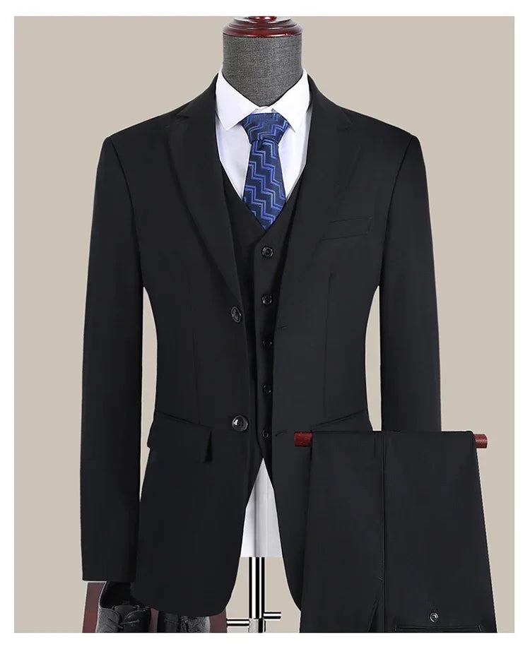 Men's Slim Fit 3-Piece Suit – Smart Casual Blazer, Vest & Pants for Business, Wedding & Formal Occasions