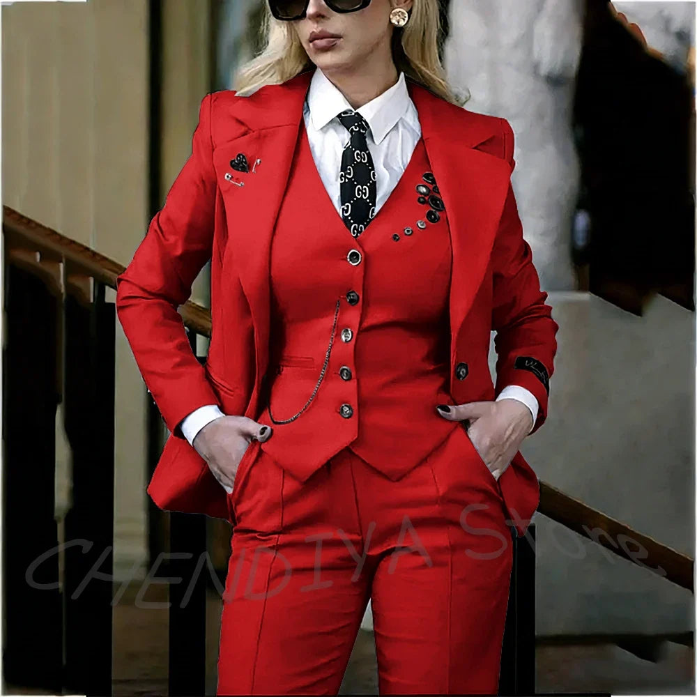 Modish Notched Lapel Women Suit Slim Fitted Solid Costume Custom Made Professional Single Breasted Lady Sets Full Outfits