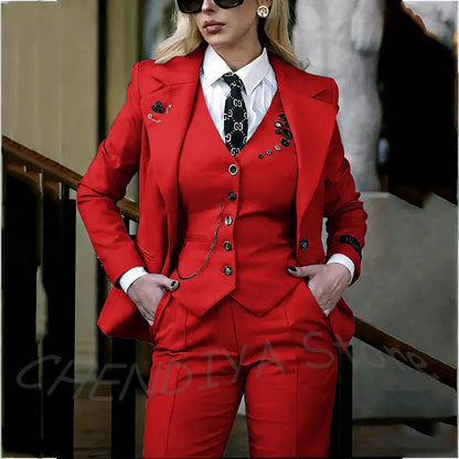 Modish Notched Lapel Women Suit Slim Fitted Solid Costume Custom Made Professional Single Breasted Lady Sets Full Outfits