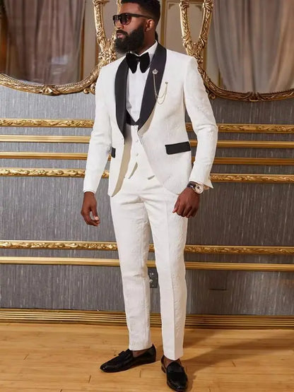 African Wedding Costume for Men Slim Fit 3 Piece Custom Groom Tuxedo Formal Business Male Suit with Jacket Vest Pants
