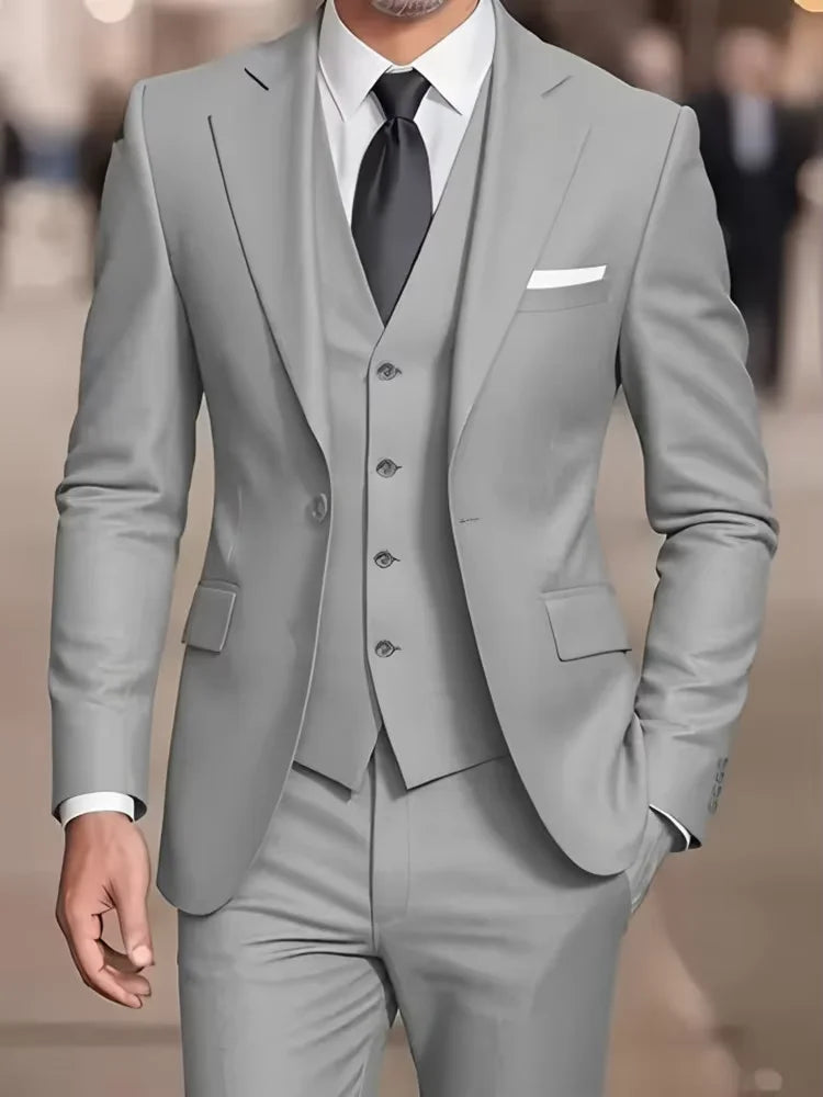 3 Piece Khaki Groom Tuxedo Men Suits for Wedding Business Notch Lapel Blazer Costume Homme Party Suits(Jacket+Vest+Pants)