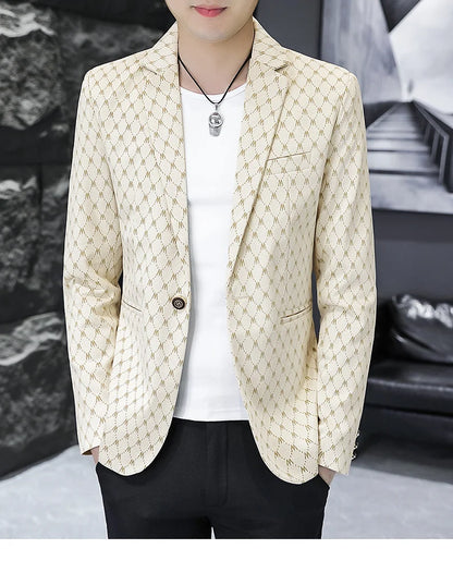 Korean Letter Print Men Blazers Brand 2024 Spring Casual Business Suit Jackets Slim Fit Street Wear Social Jacket Men Clothing