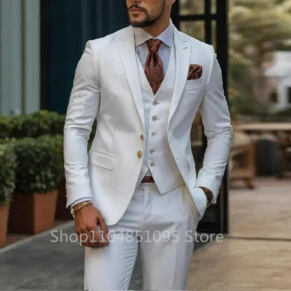 Men's 3-Piece Slim Fit Suit – Blazer, Vest & Pants Set for Wedding & Business
