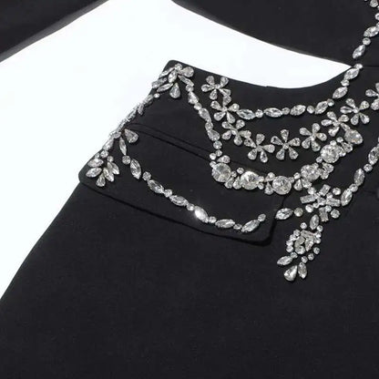 Sexy Stylish Coats 2025 Spring Autumn New Women Diamonds Nail Bead Heavy Waist Exposed High Sense Long Sleeve Blazer HK3760