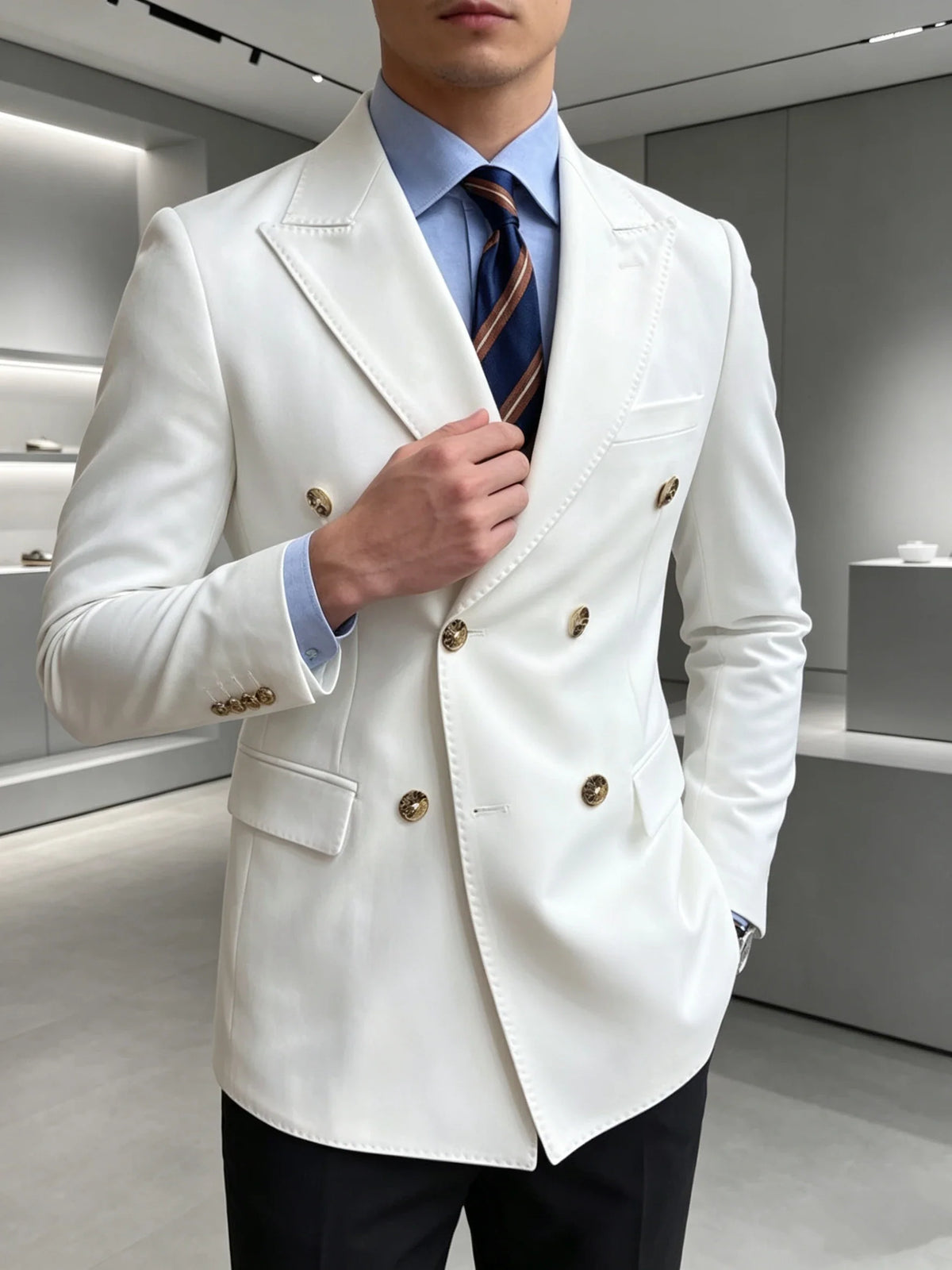 Slim Fit Suit Jacket For Men Double Breasted Peak Lapel One Piece Wedding Blazer Groom Business Male Formal Party Prom Coat Top
