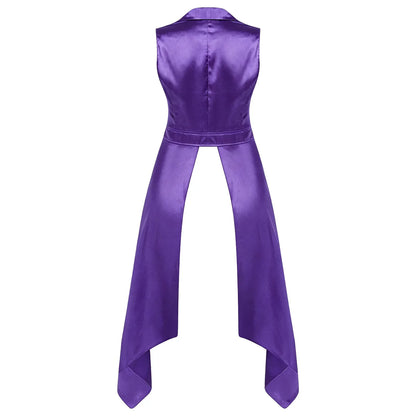 Women's Sleeveless Vests Satin Renaissance Victorian Costume Femme Tuxedo Waistcoat Vest Tailcoat Top Halloween Gothic Outfit