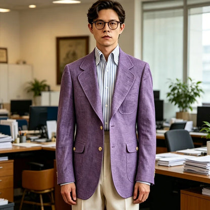 Men's Linen Blend Blazer – Single Breasted Casual Business Jacket for Office & Summer Occasions