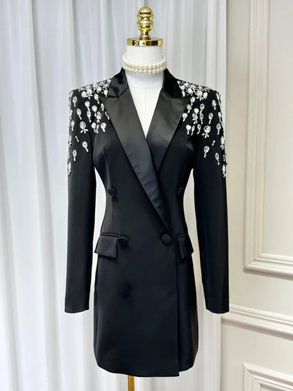 Women Beading Blazer Coat Double Breasted Full Sleeve Versatile High Street Style New Autumn 2026 Female Clothing 15KB5766