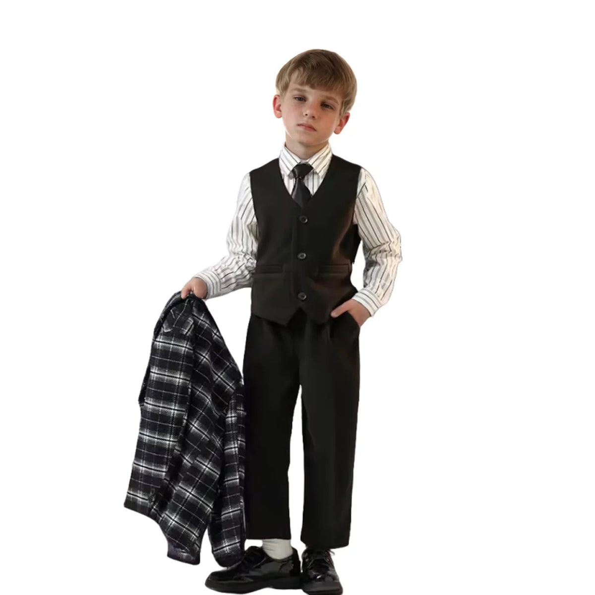 Flower Boys Wedding Outfit Boys Plaid Suit Autumn Winter Blazers Jacket Trousers Set Kids Piano Performance Tuxedo