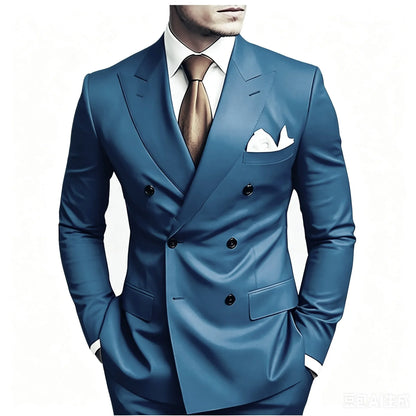 High Quality Brown Men Suits Double Breasted Bespoke Wedding Suit Peaked Lapel Formal Blazer Slim Fit  Groom Dress