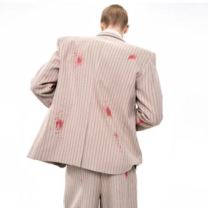 Ink Ejection Tie-dyed Pattern Stripe Printed Shoulder Pad Blazer Coat Men 2025 New Original Luxury Handsome Jacket JY4551