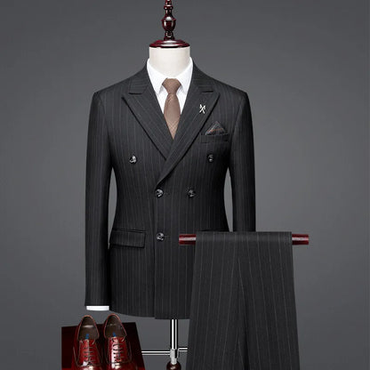 Men's High-End Three-Piece Suit Set Korean Style Slim-Fitting Business Casual Jacket Groom's Fashionable Wedding Party Wear