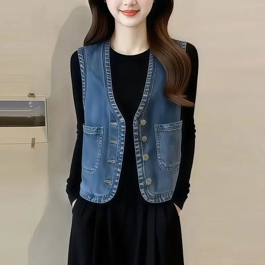 Korean Ladies Large Size 5XL Cowboy Sleeveless Short Coat Summer Women Fashion Cardigan Waistcoat Tops Female Denim Vest Jacket