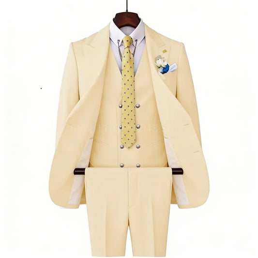 Smart Casual 3 Piece Peak Lapel Single Breasted Wedding Suit for Men Fashion Formal Best Man Groom Tuxedo Slim Fit Costume Homme