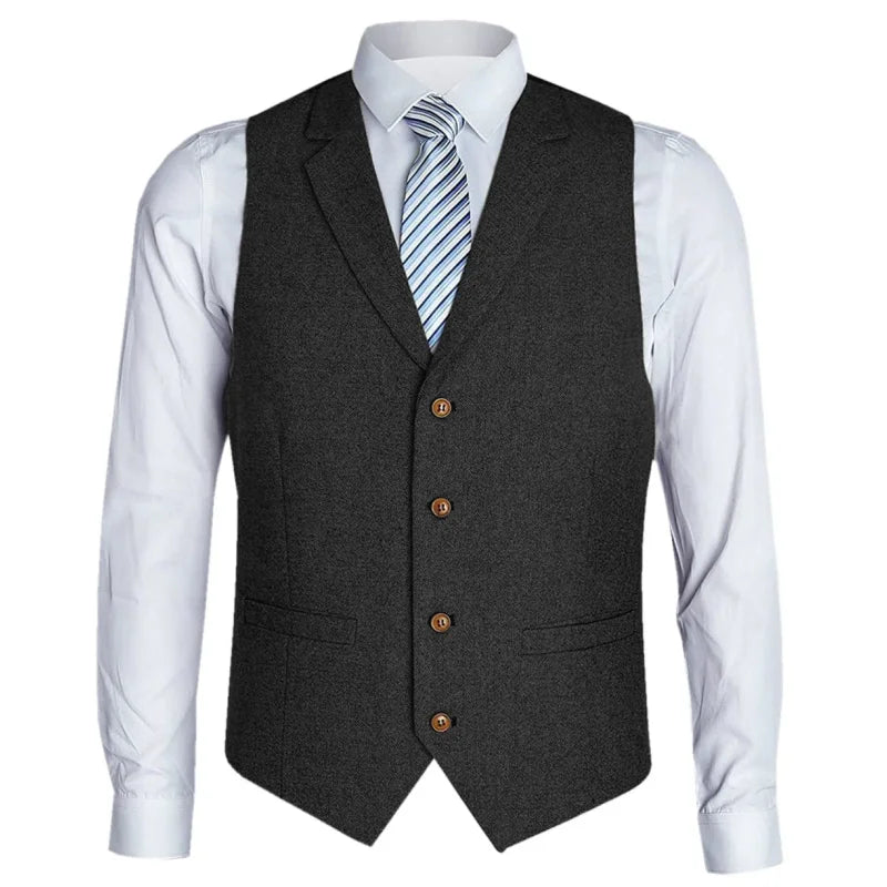 Men's Vest Herringbone Single Button with Lapel Waistcoat for Wedding Business Formal Wear