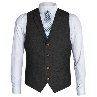 Men's Vest Herringbone Single Button with Lapel Waistcoat for Wedding Business Formal Wear