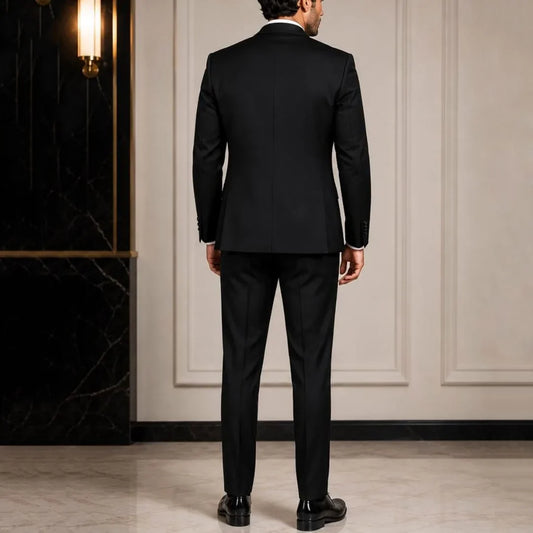 Men Suit Black 3 Piece With Lapel Solid For Wedding Groom Birthday Banquet Party Prom Business Work Office Set Jacket Vest Pants