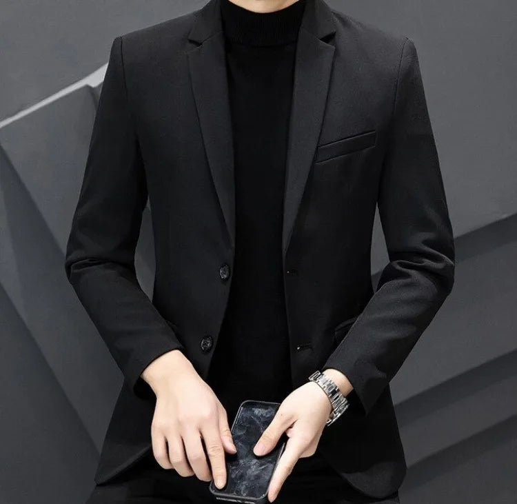 Men's Winter Cotton-Padded Thick Double-Breasted Casual Blazer Korean Style Trendy Solid Color Dark Blue Black Suit Jacket