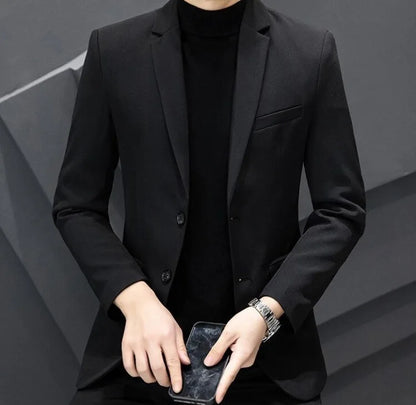 Men's Winter Cotton-Padded Thick Double-Breasted Casual Blazer Korean Style Trendy Solid Color Dark Blue Black Suit Jacket