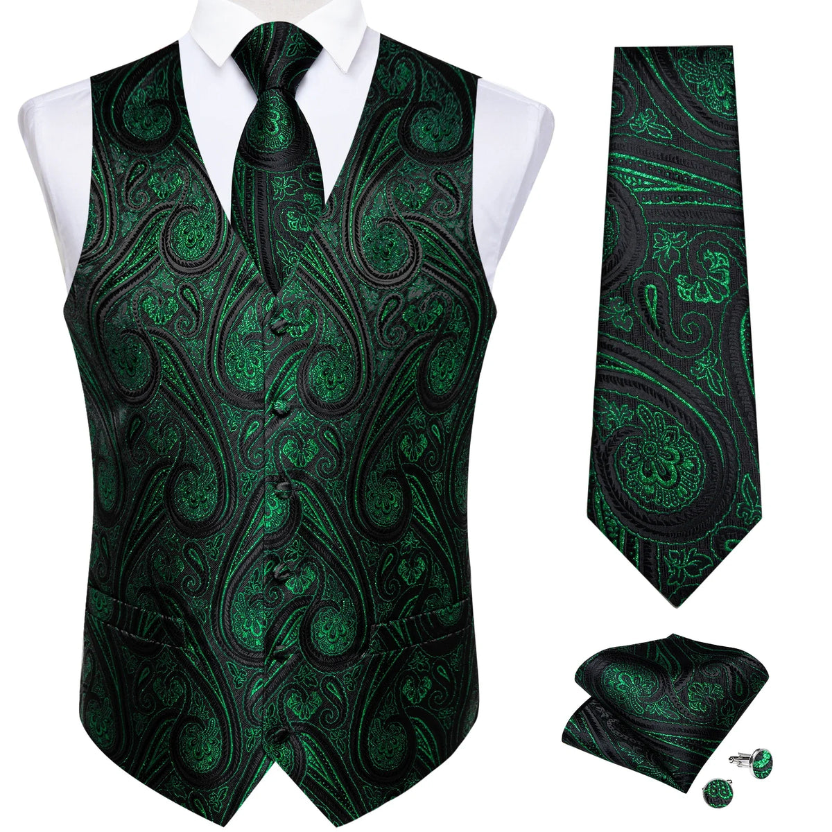 Men's Suit Vest and Tie Set – Single Breasted Waistcoat with Necktie and Pocket Square for Weddings and Business Events