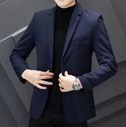 Men's Winter Cotton-Padded Thick Double-Breasted Casual Blazer Korean Style Trendy Solid Color Dark Blue Black Suit Jacket