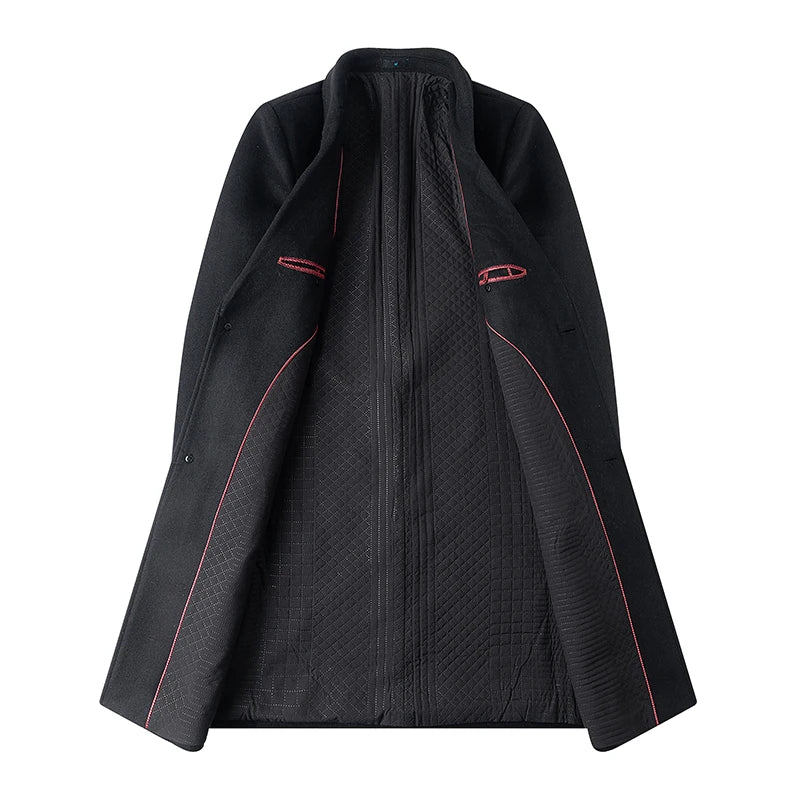High-quality men's fashionable British style, stylish and versatile solid color casual new thickened long woolen coat