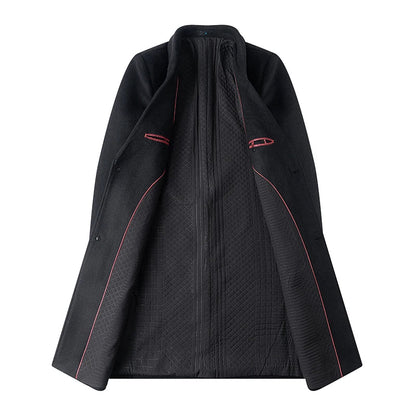 High-quality men's fashionable British style, stylish and versatile solid color casual new thickened long woolen coat