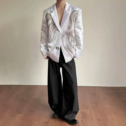 2026 New Original Luxury Temperament Sequin Gauze Patchwork Design Blazer Coat Men Elegant Handsome Casual Jacket JY7013