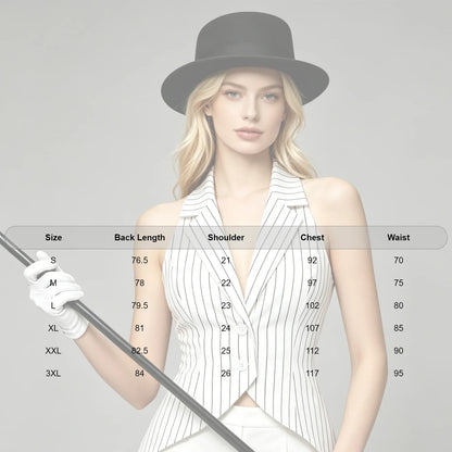Women Striped Tailcoat Vest Waitress Waistcoat Sleeveless Jazz Dance Swallowtail Jacket Tuxedo Halloween Magic Cosplay Costume