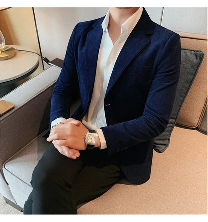 2023 Fashion Men's Corduroy Blazers Top Quality Business Casual Suit Jackets Slim Fit Wedding Groom Streetwear Social Dress Coat