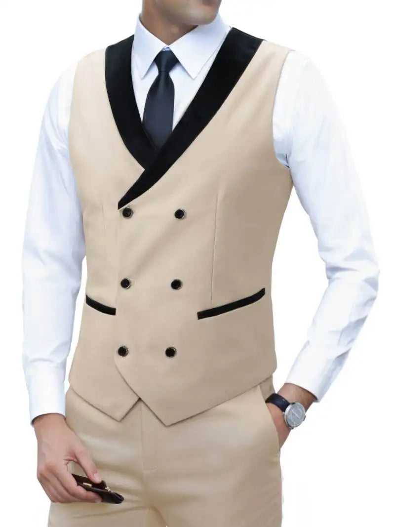 Men's Corduroy Vest Double-Breasted Slim Fit Waistcoat for Business Casual & Formal Occasions