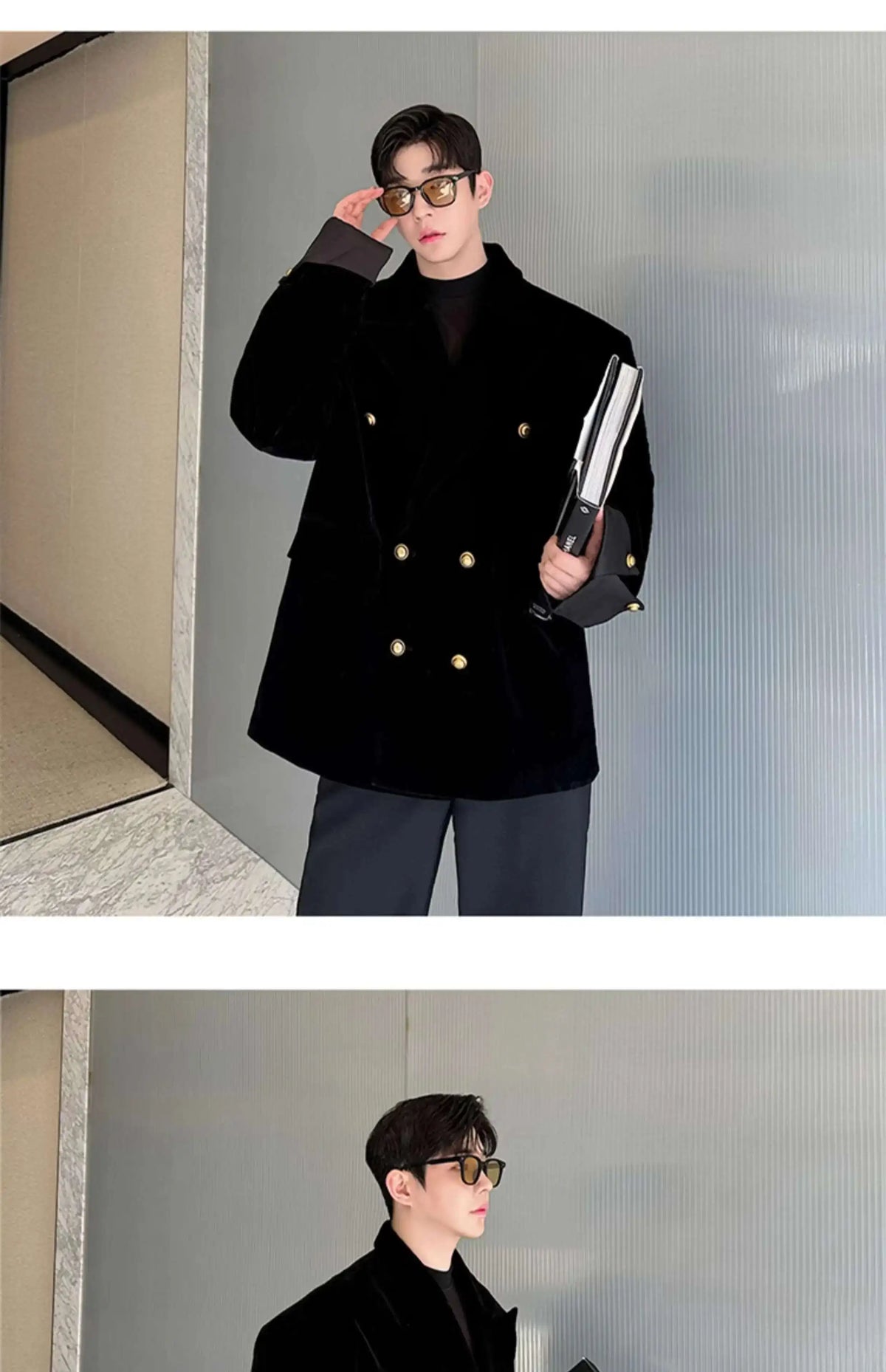 Double Breasted Korean High Quality Blazer Original Elegant Temperament Casual Male Suit Jackets Velvet New Coats LZ7346