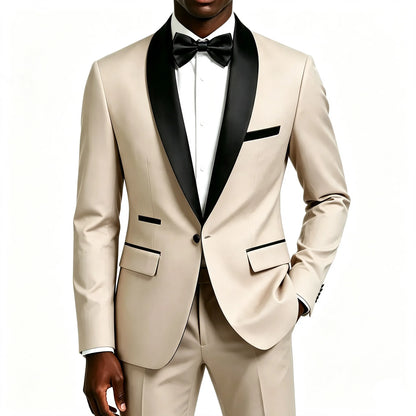 Men's 2 Pieces Suit Set, Slim Fit Tuxedo Suit for Wedding Groom, Business, Dinner Party, Prom, Banquet Occasions