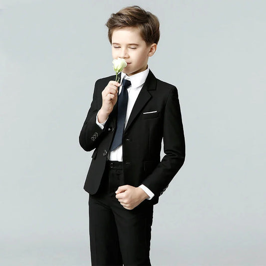 Black Kids Clothes Fashion Single Breasted Notch Lapel Slim Wear Daily Casual High Quality Boys Suits 2 Piece (Blazer+Pants)