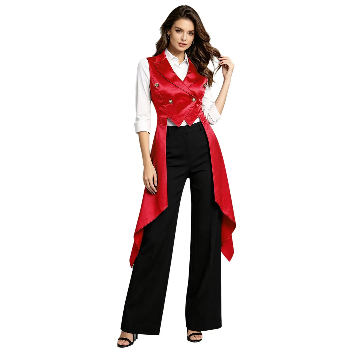 Women's Sleeveless Vests Satin Renaissance Victorian Costume Femme Tuxedo Waistcoat Vest Tailcoat Top Halloween Gothic Outfit
