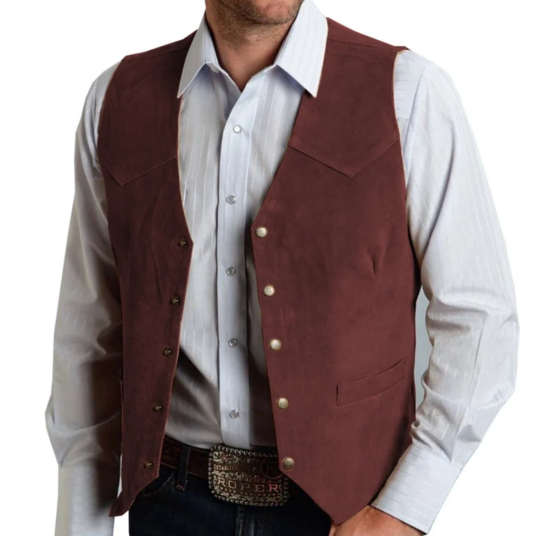 Men's Vest Slim Fit Suede Leather Waistcoat for Business and Banquet