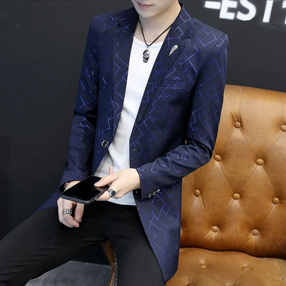 Blazer Fashionable Outdoor Travel Youthful Wedding Versatile Host Gentleman Slim-fit Casual Mid-length Stripes Men's Blazer