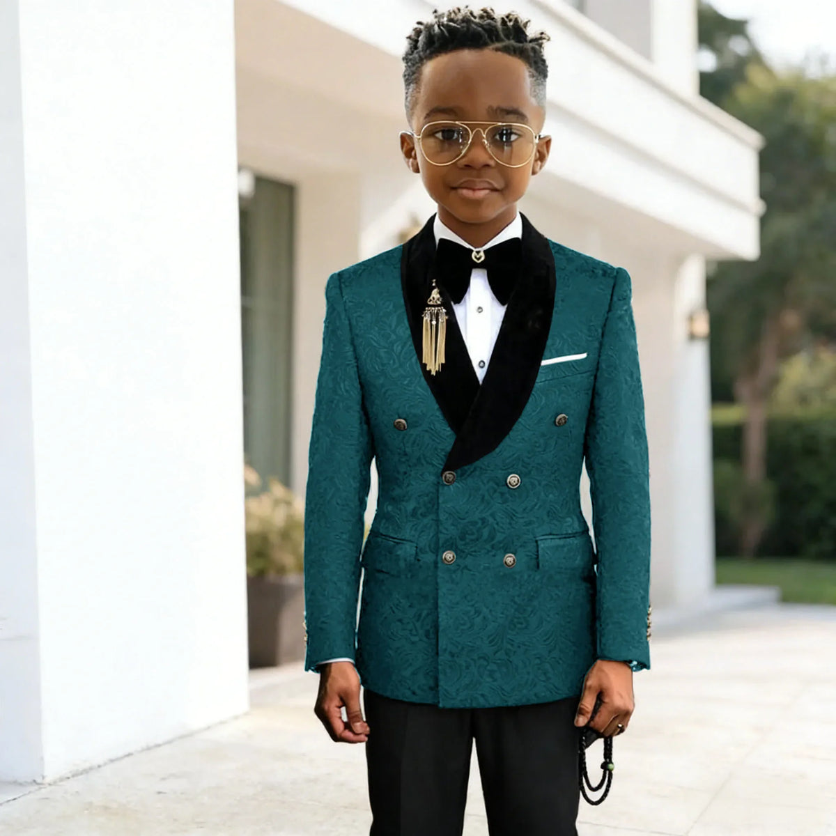 Black Jacquard Floral Boys Suits For weddings Children Suits Double Breasted Kid Wedding Prom Suits Blazers Sets For boys Tuxedo